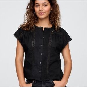 Gap Black Lace-Trim Button Front Women's Top